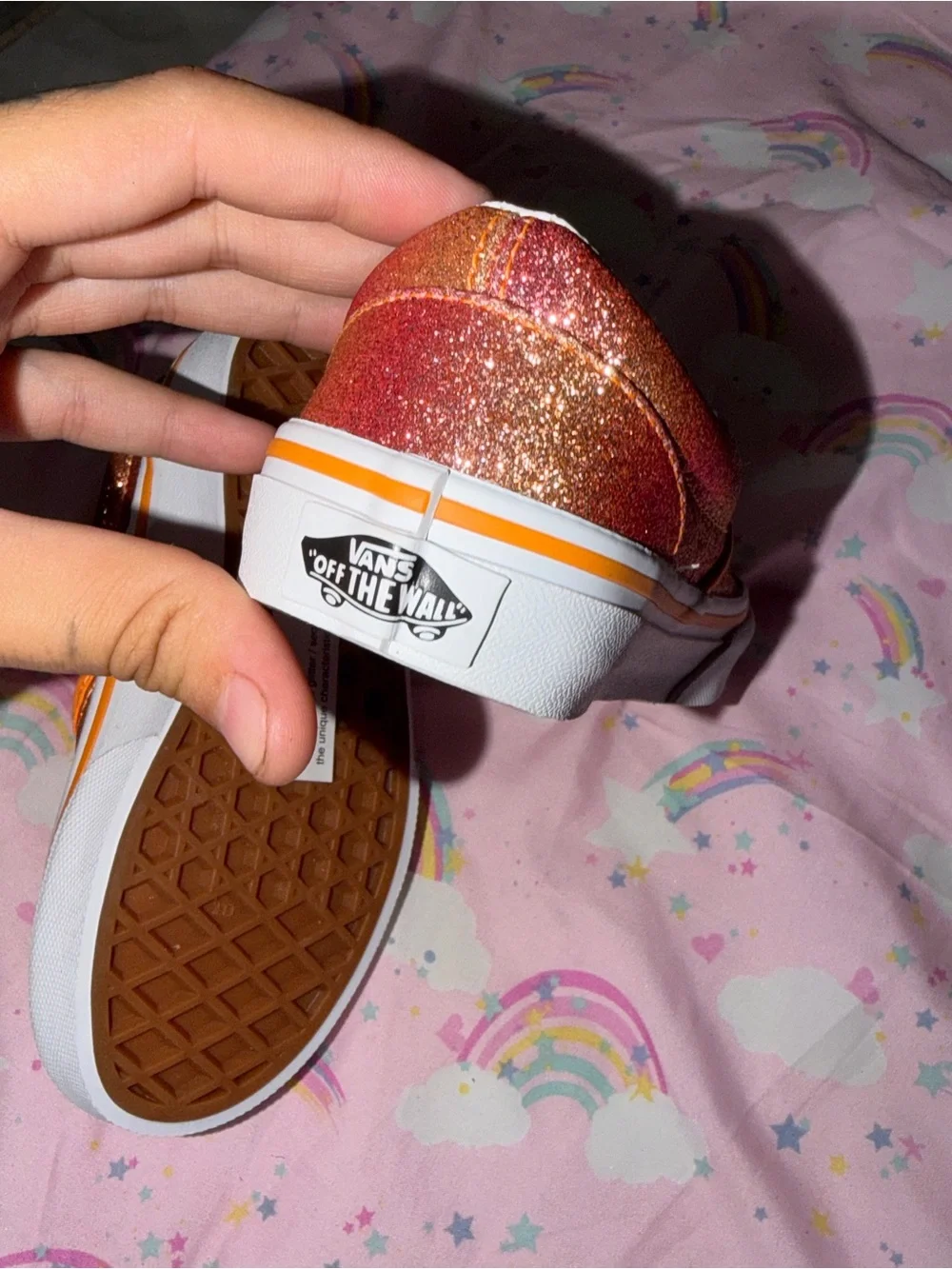 Vans Kids Glitter Slip-On Sneakers in Orange and Pink